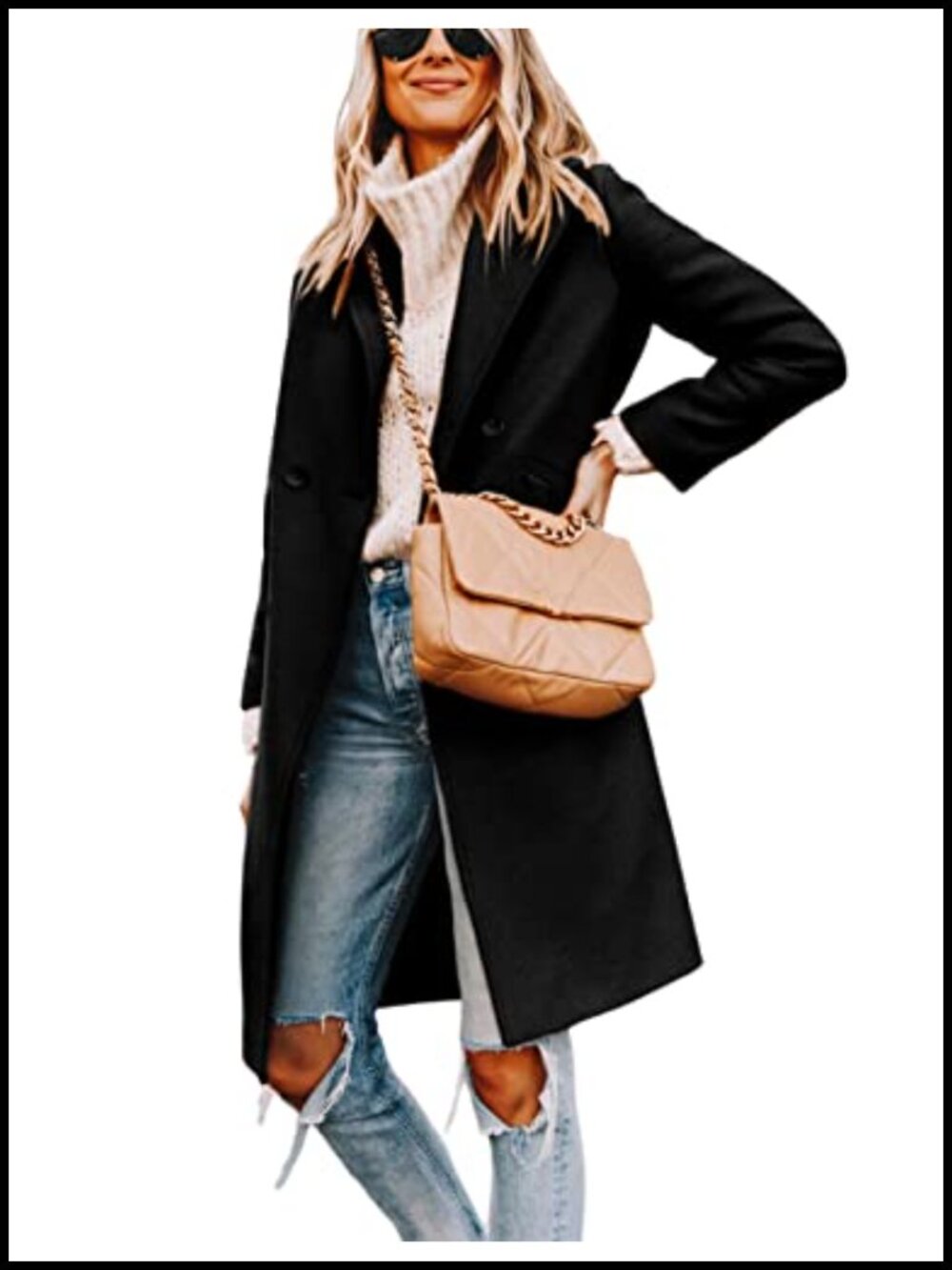 Wool Blend Peacoat Notch Lapel Double-Breasted Knee Length Winter Coat